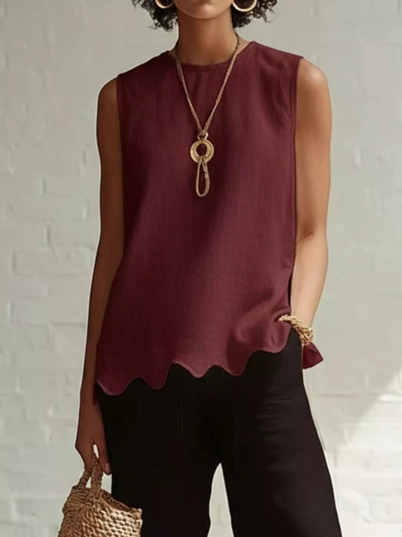 Full Size Scalloped Hem Sleeveless Tank Top Plus Size