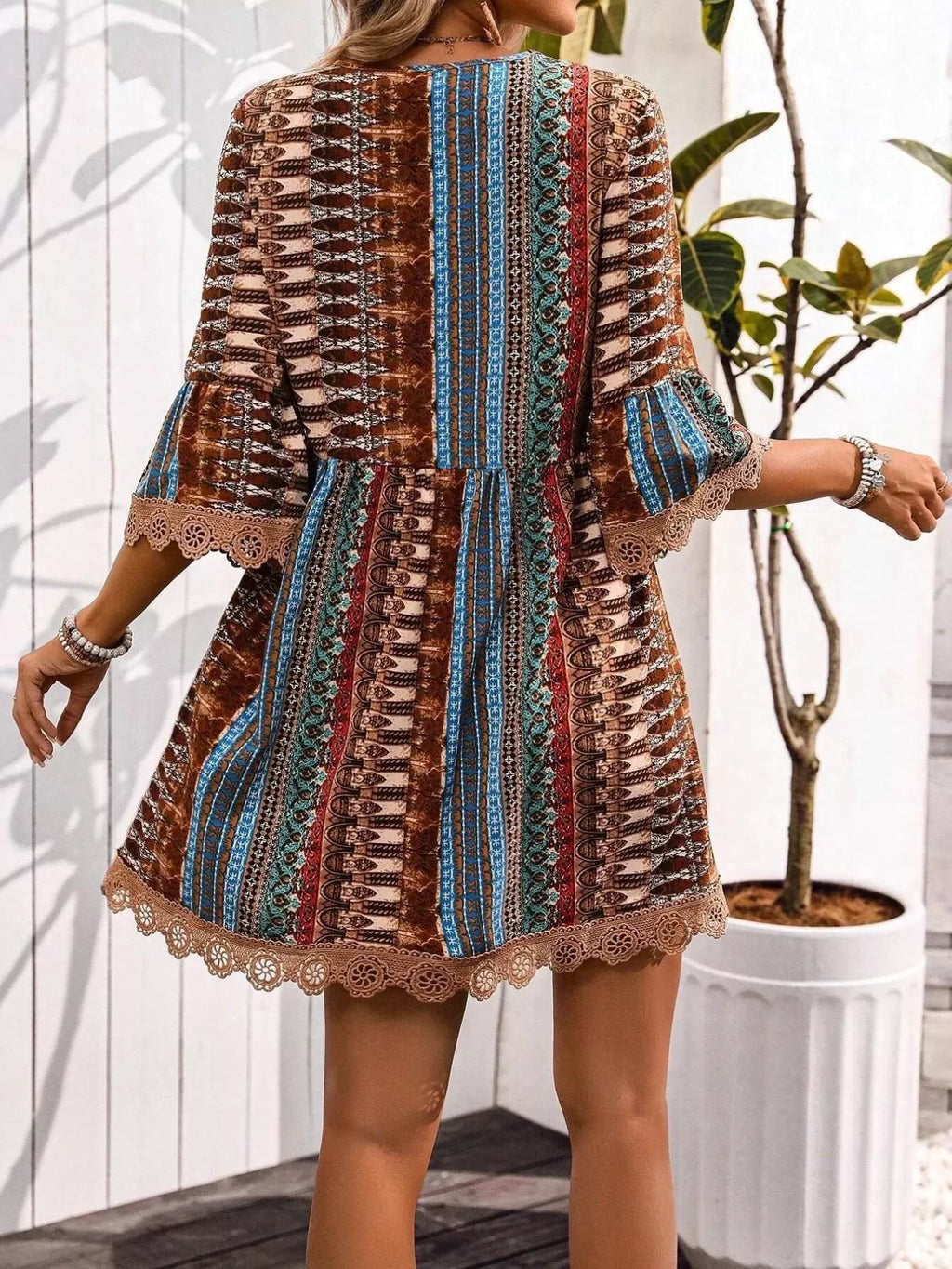Printed V-Neck A-Line Dress
