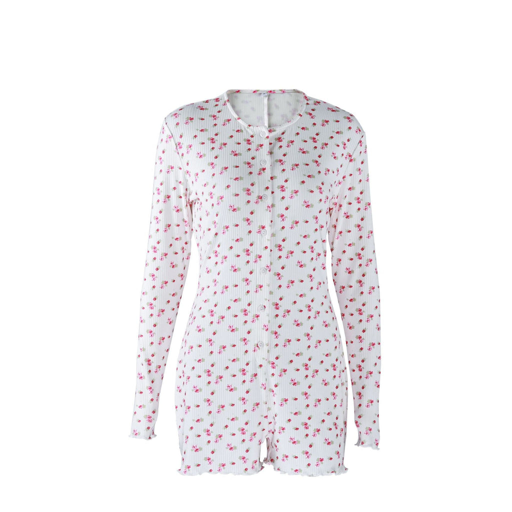 Hemstitched Print Ruffle One-piece Bodysuit