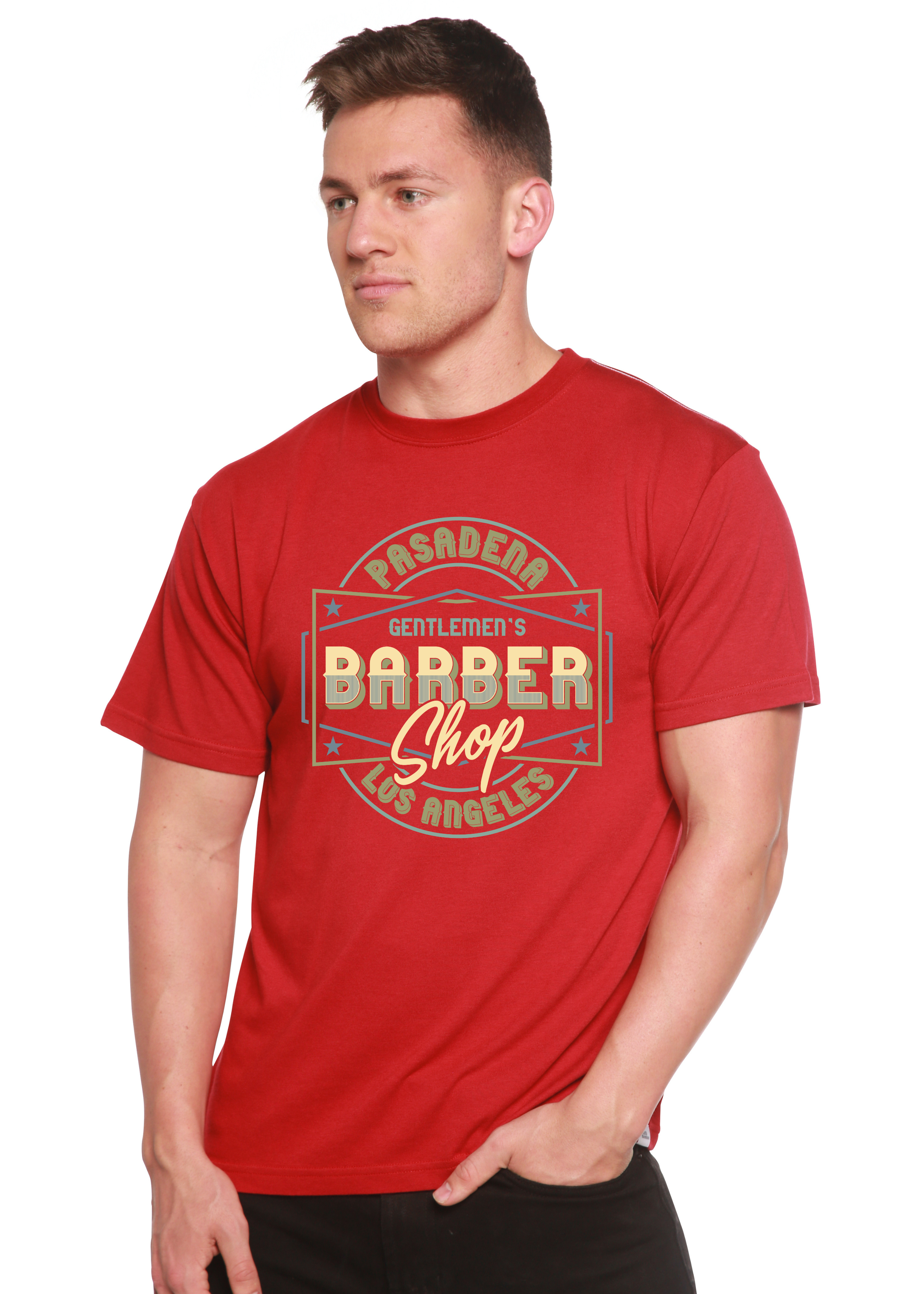 Gentlement's Barber Shop Men's Bamboo Viscose/Organic Cotton Short Sleeve Graphic T-Shirt