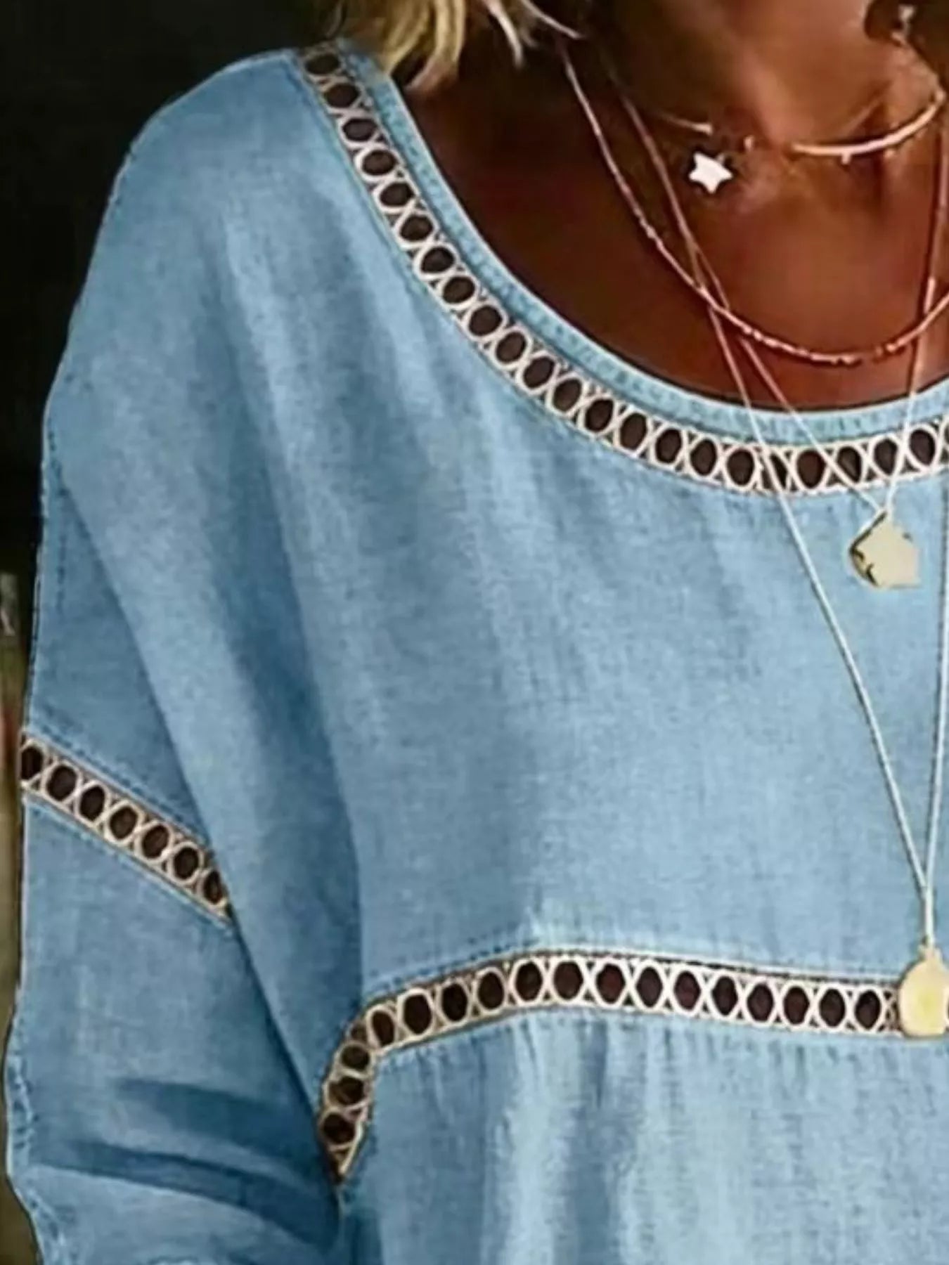 Full Size Hollow Out Round Neck Top Plus Size