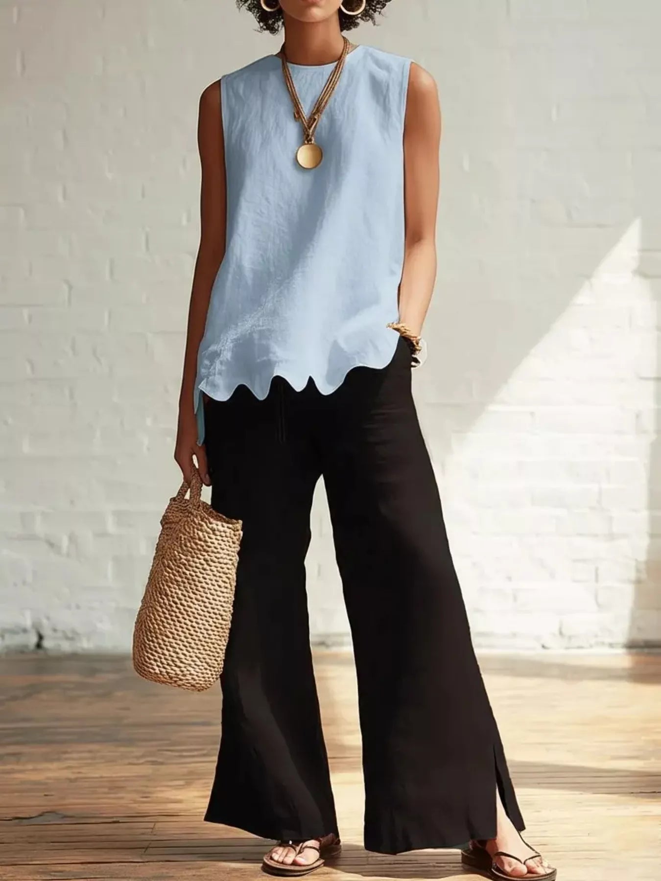 Full Size Scalloped Hem Sleeveless Tank Top Plus Size