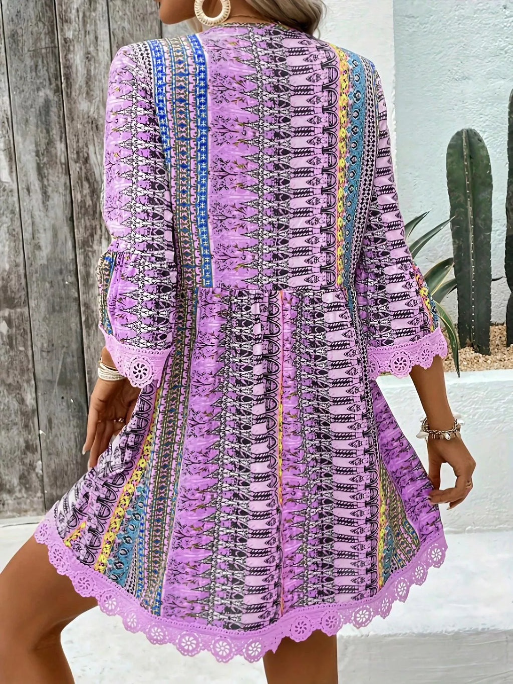 Printed V-Neck A-Line Dress