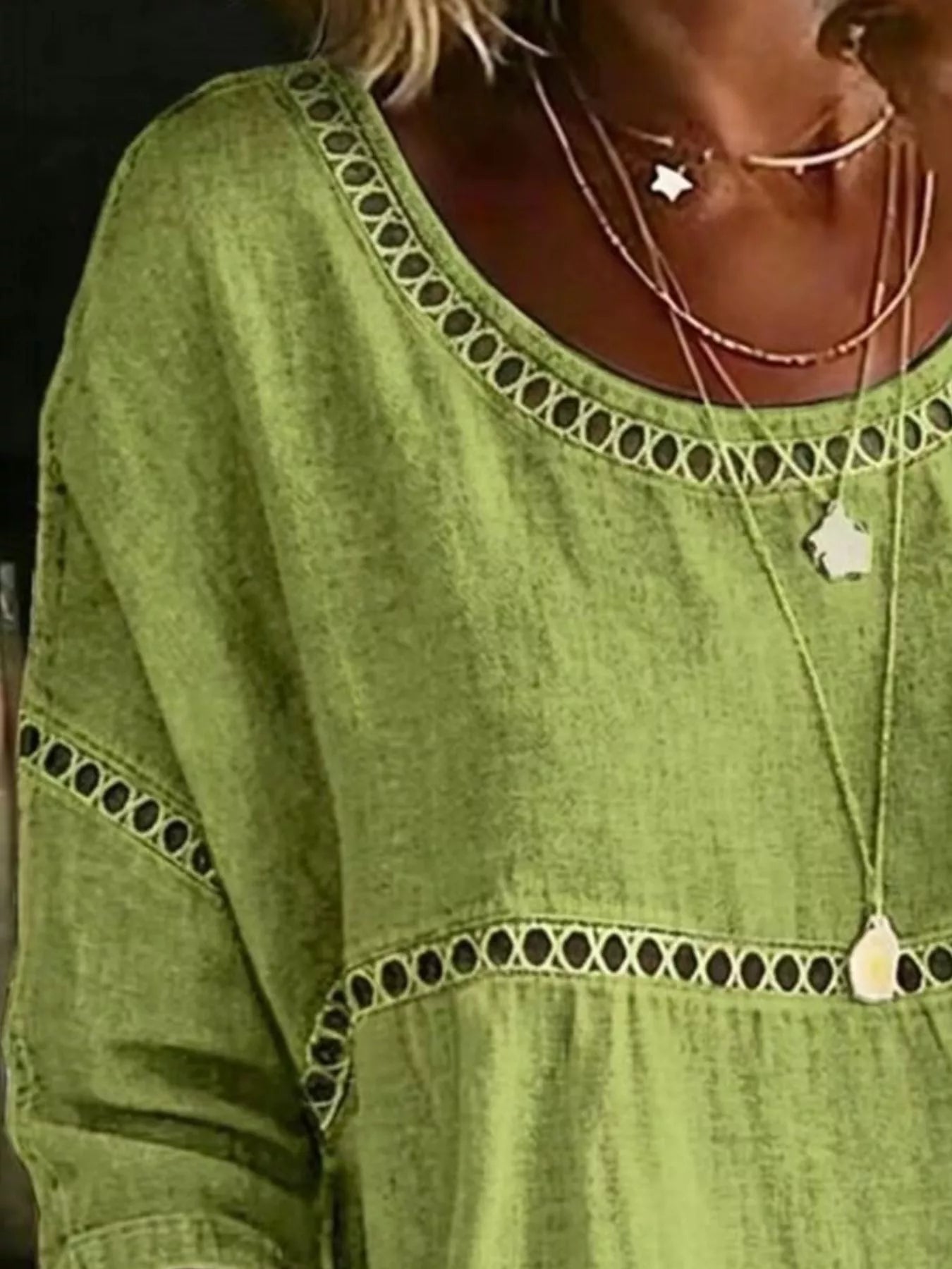 Full Size Hollow Out Round Neck Top Plus Size