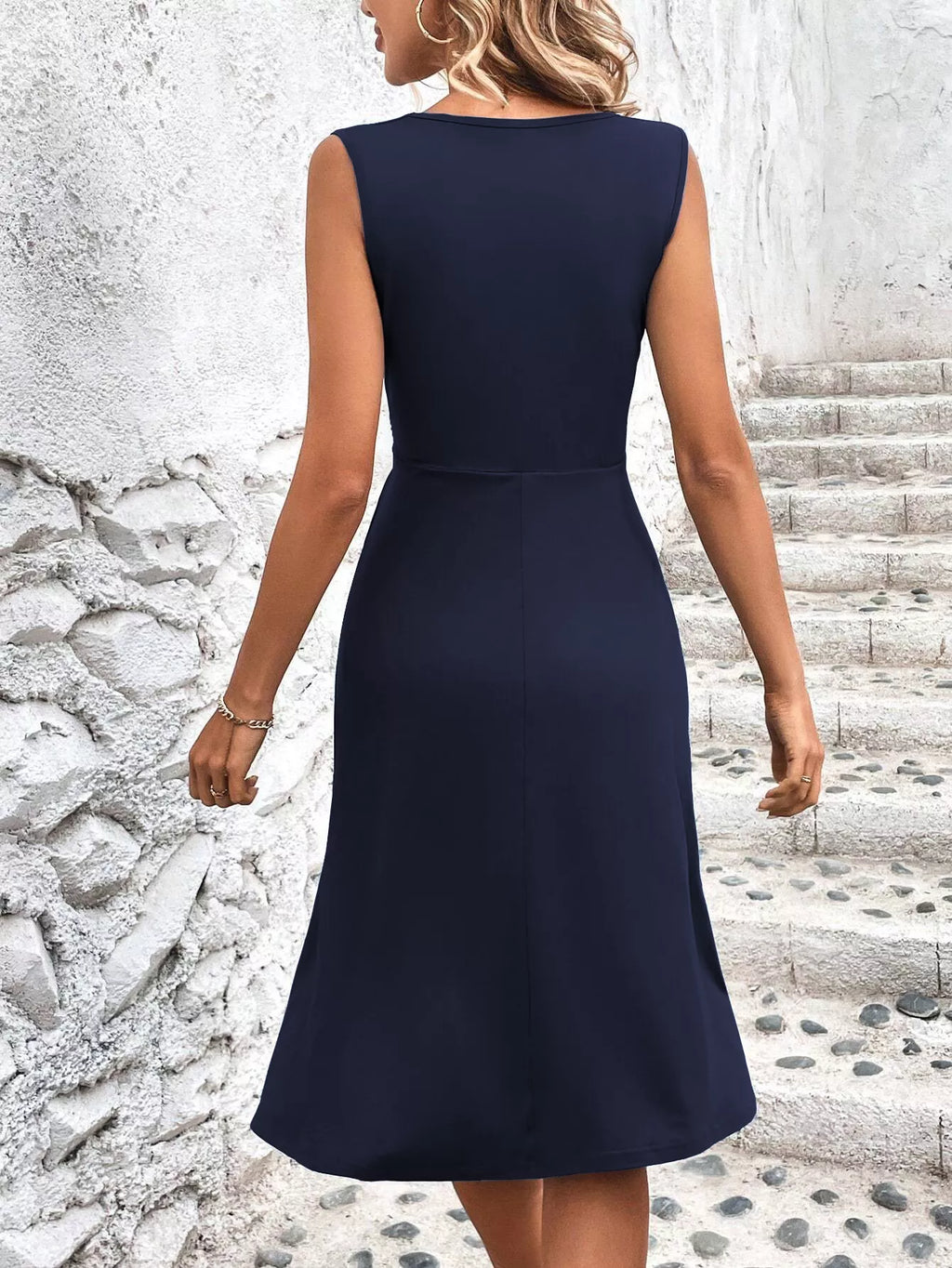 Ruched Sleeveless A-Line Dress