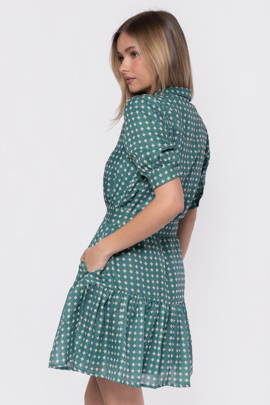 Elisa Dress 36" (White/Green)
