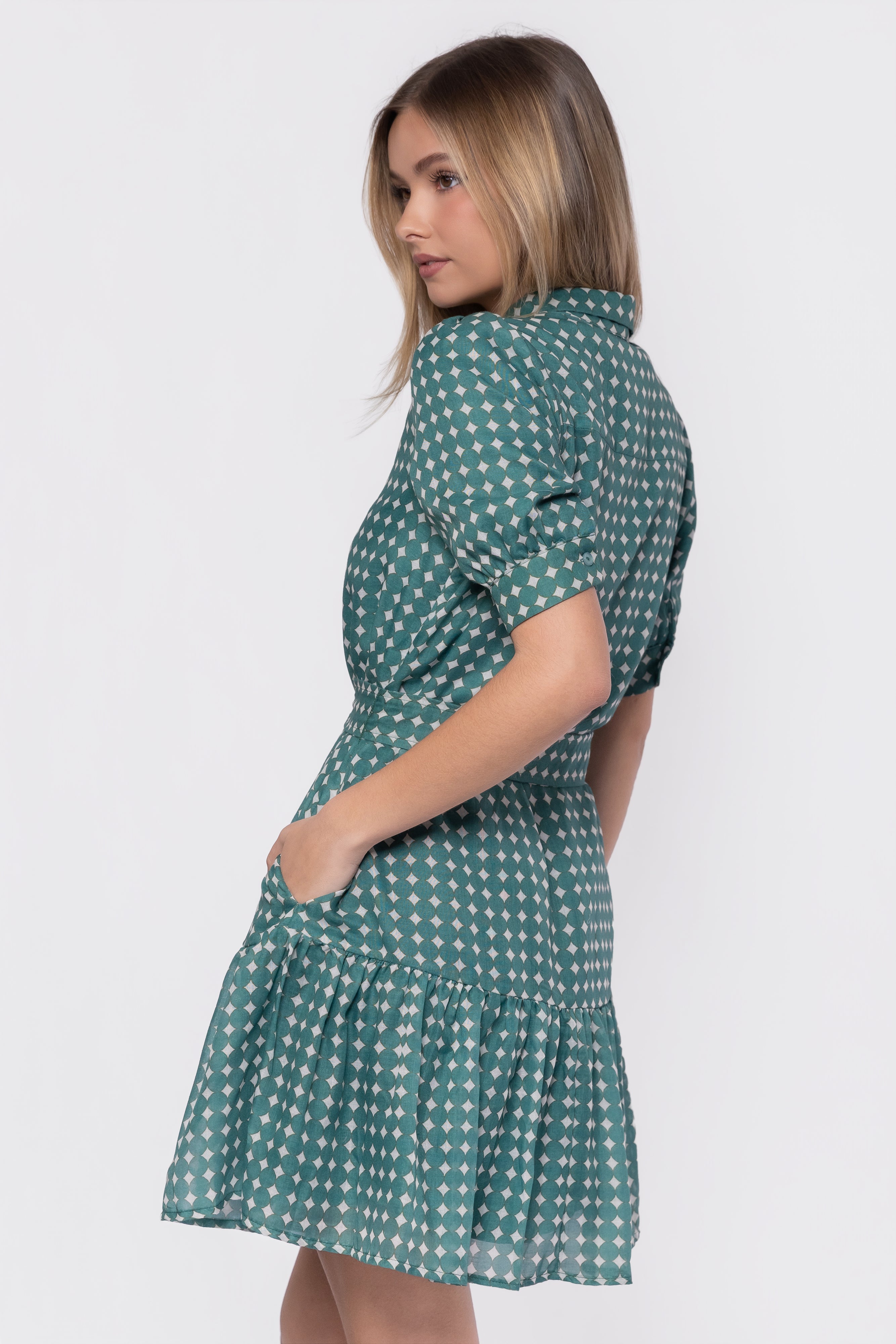 Elisa Dress 36" (White/Green)
