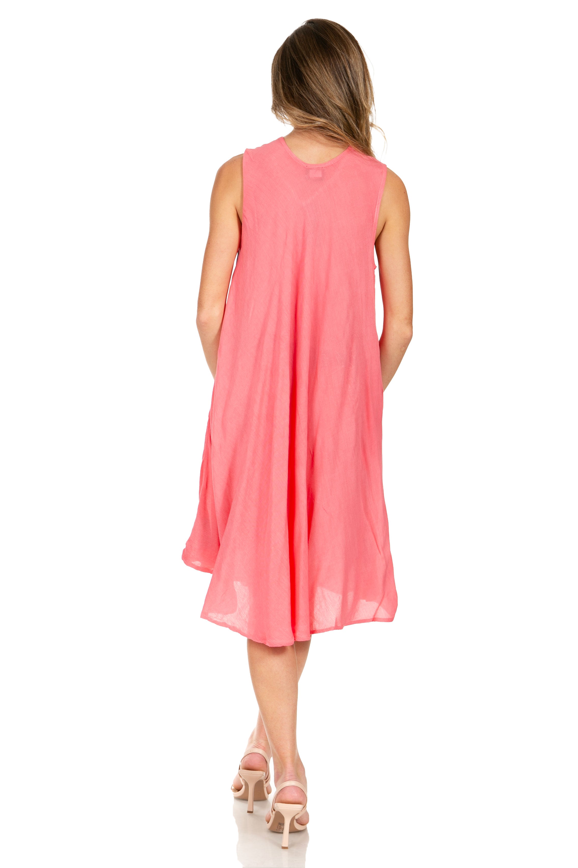 Sakkas Watercolor Palm Tree Tank Caftan Short Dress