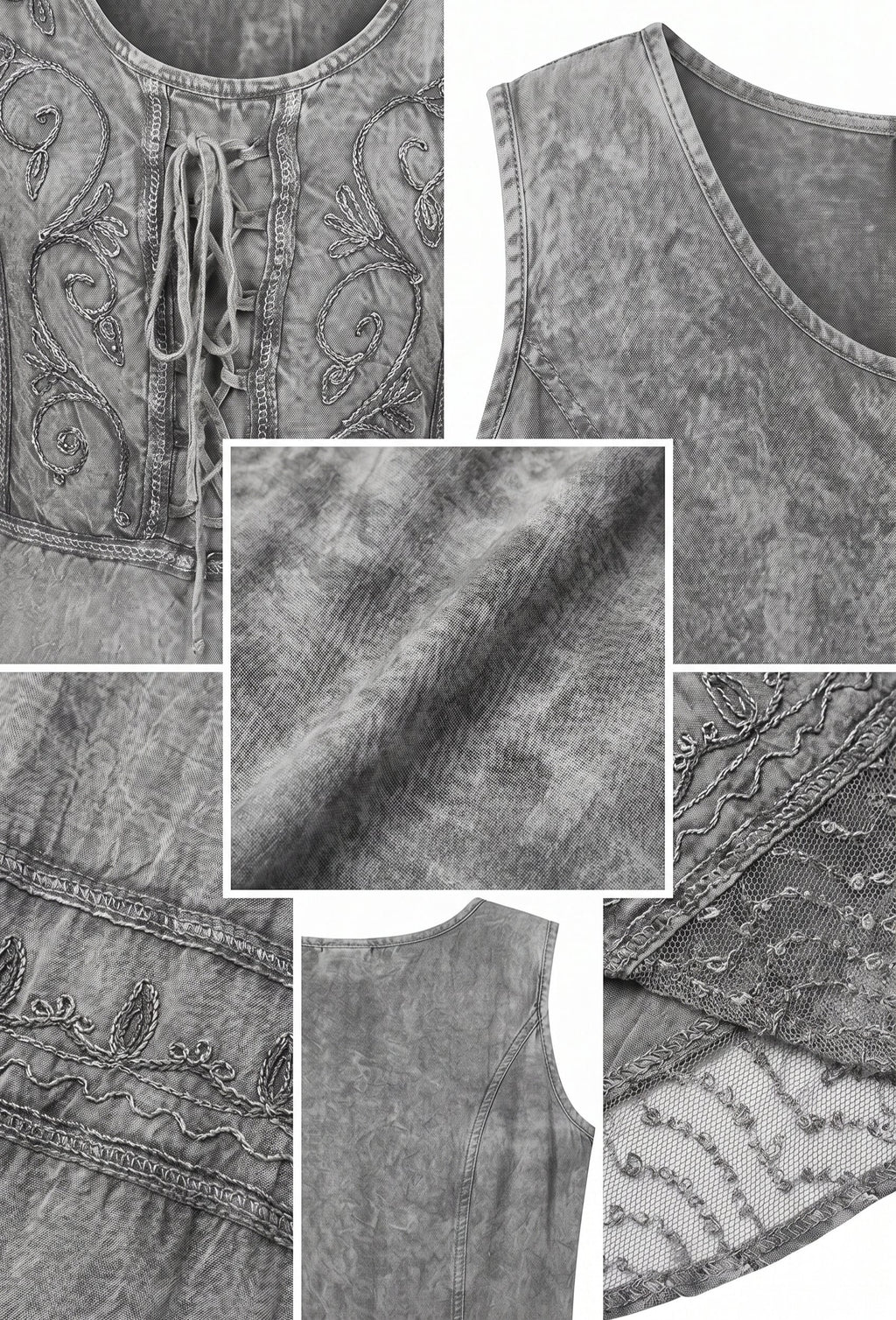 Sakkas Sundara Stonewashed Rayon Embroidered Mid Length Dress