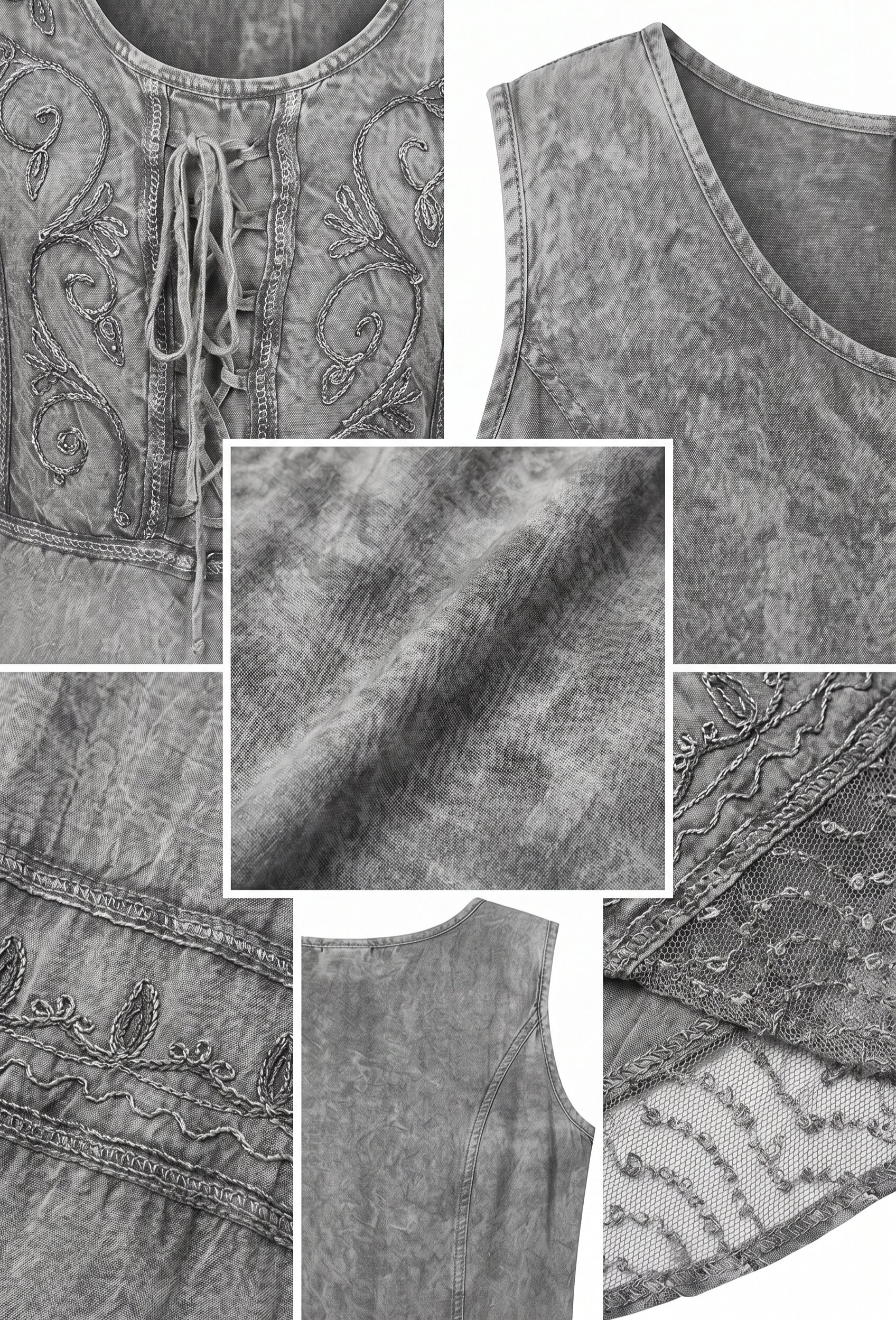 Sakkas Sundara Stonewashed Rayon Embroidered Mid Length Dress