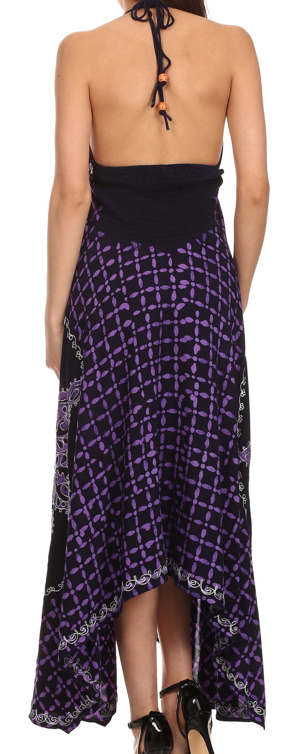 Sakkas Shana Batik Embroidered Handkerchief Hem Adjustable Halter Dress