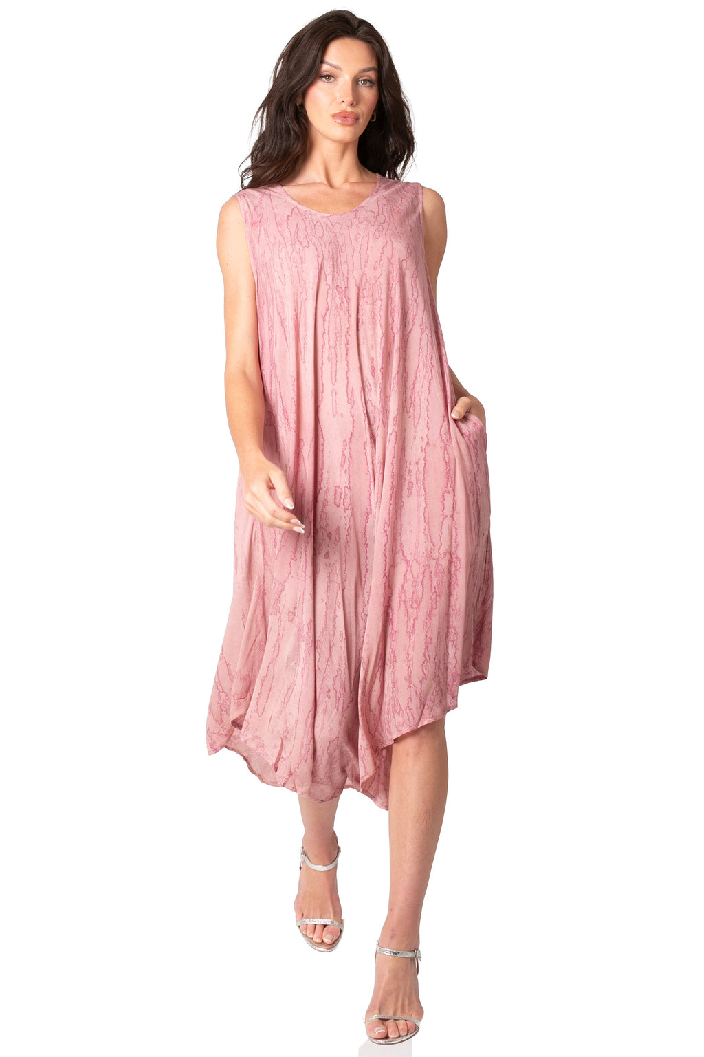 Sakkas Kara Long Draped Sleeveless Marbled Caftan Dress / Cover Up