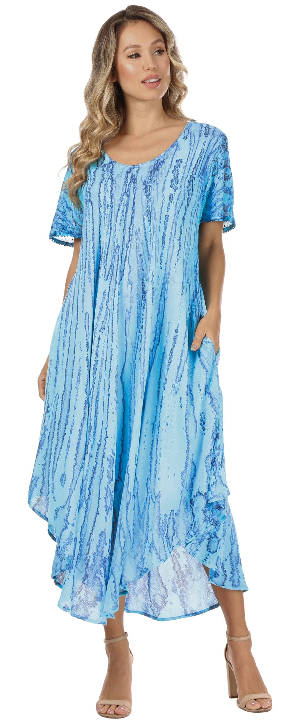 Sakkas Faye Cap Sleeved Cotton Caftan Cover Up Dress