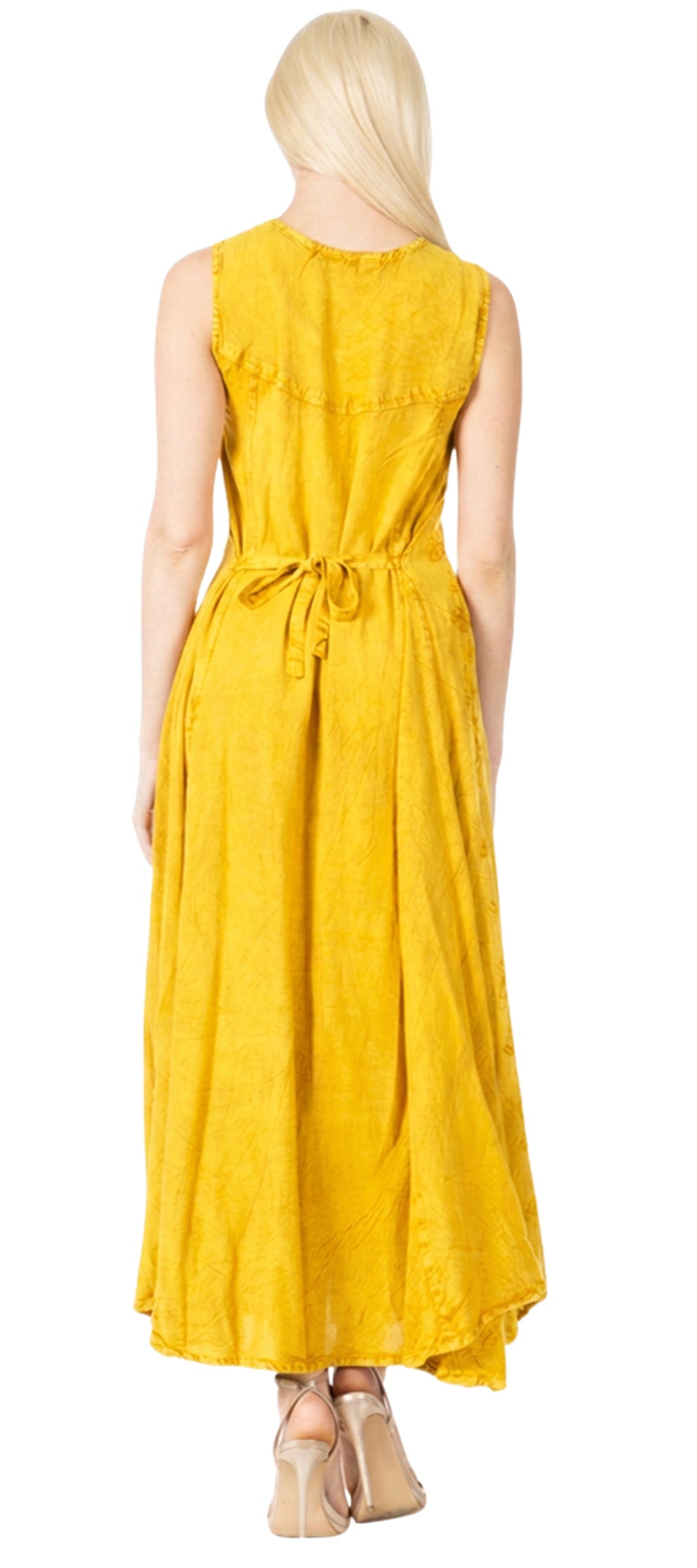 Sakkas Maya Floral Embroidered Sleeveless Button Up Rayon Dress