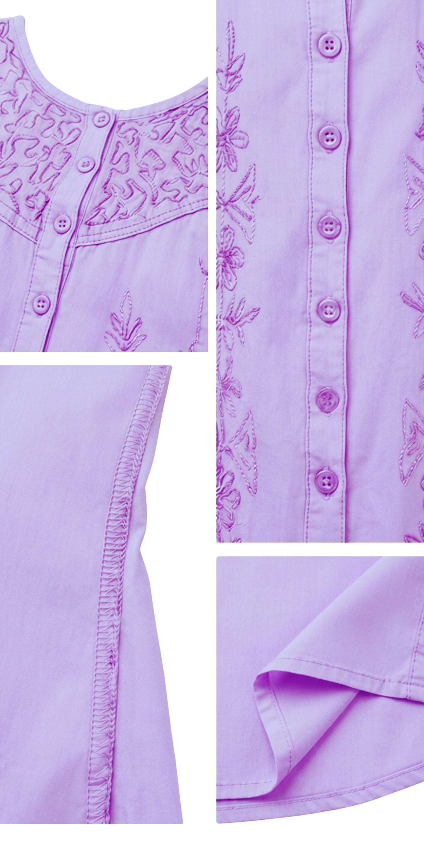 Sakkas Maya Floral Embroidered Sleeveless Button Up Rayon Dress