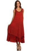 Sakkas Emma Relaxed Fit Scoop Neck Double Layered with Fringe Tank Dress