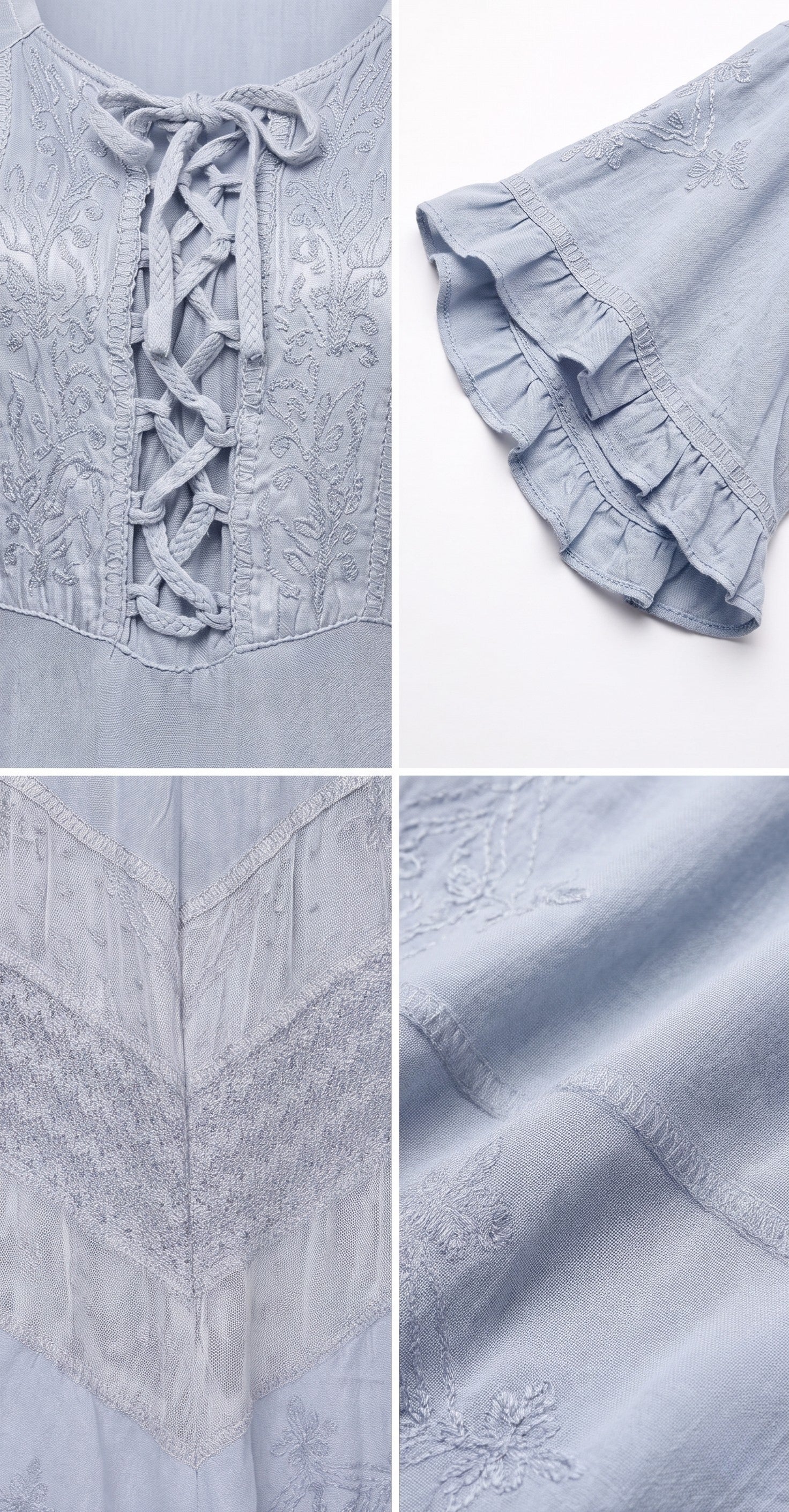 Sakkas Mirabel Stonewashed Corset Style Floral Emboridery Kimono Sleeve Dress