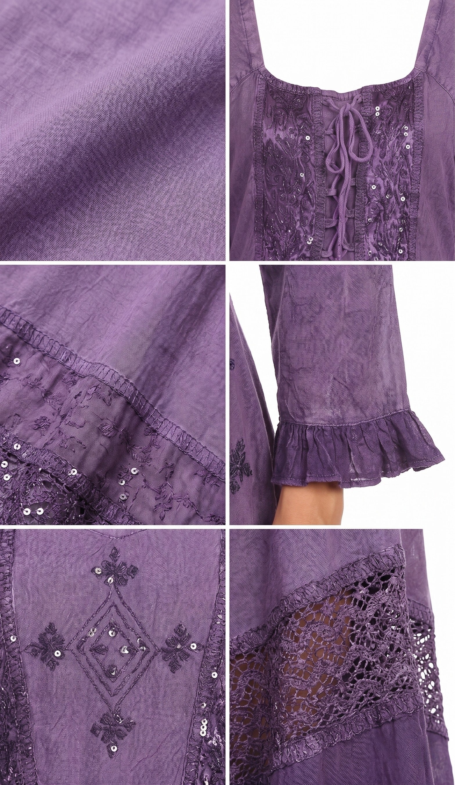 Sakkas Mirabel Stonewashed Corset Style Floral Emboridery Kimono Sleeve Dress