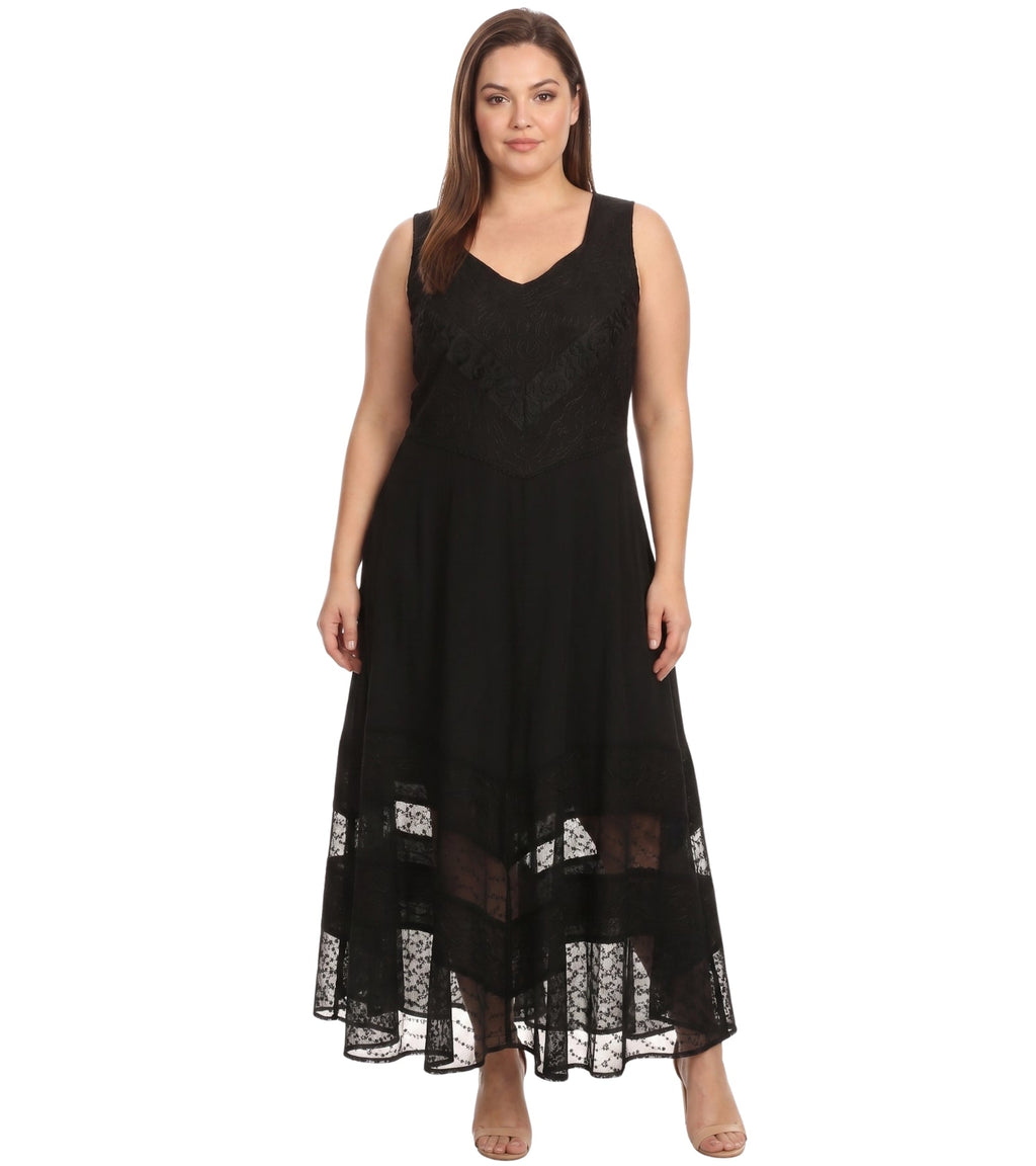 Sakkas Zendaya Stonewashed Rayon Embroidered Floral Vine Sleeveless V-neck Dress