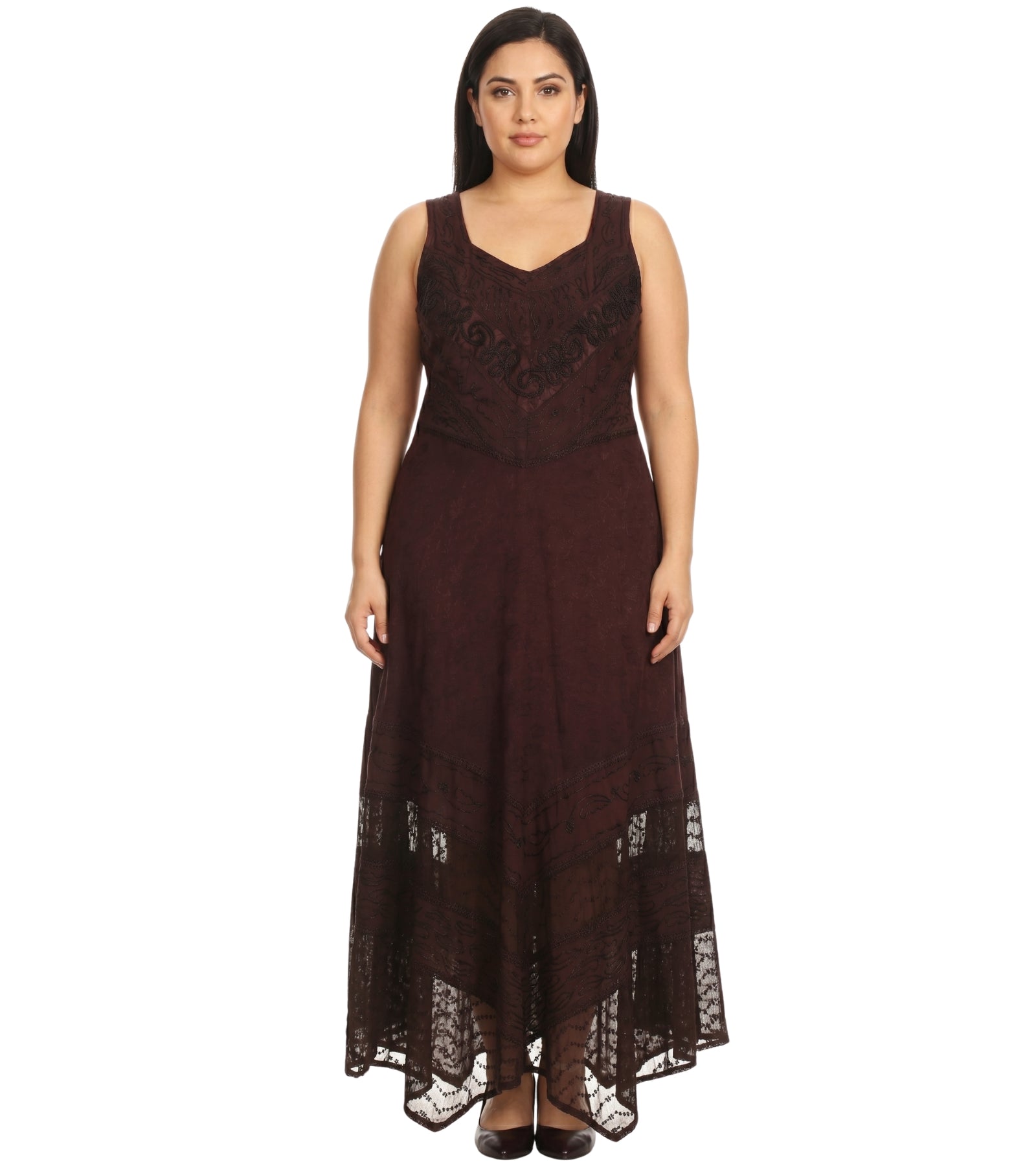 Sakkas Zendaya Stonewashed Rayon Embroidered Floral Vine Sleeveless V-neck Dress