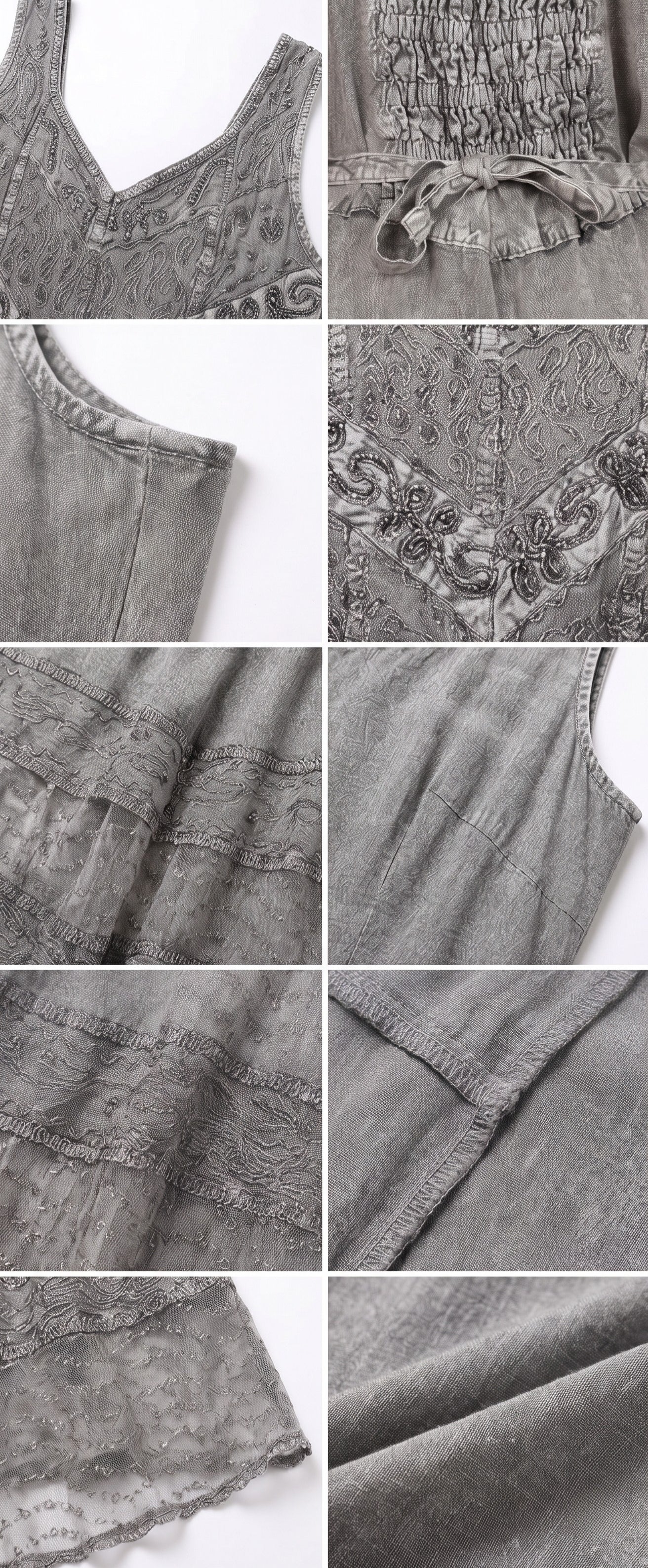 Sakkas Zendaya Stonewashed Rayon Embroidered Floral Vine Sleeveless V-neck Dress
