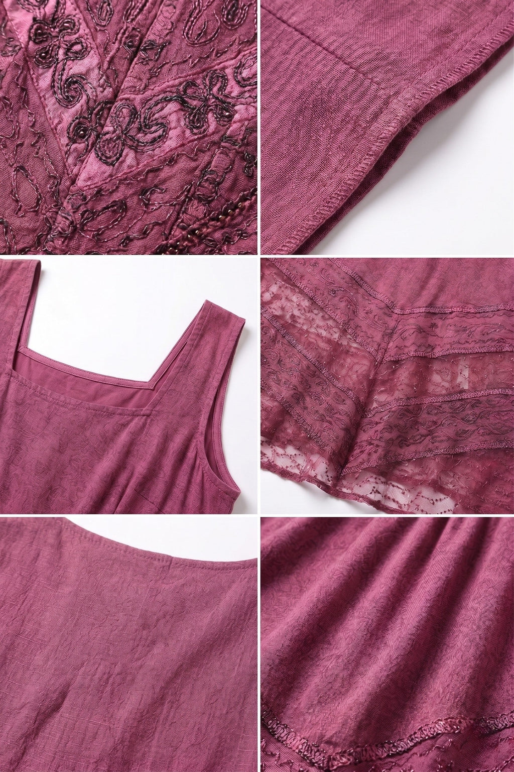 Sakkas Zendaya Stonewashed Rayon Embroidered Floral Vine Sleeveless V-neck Dress
