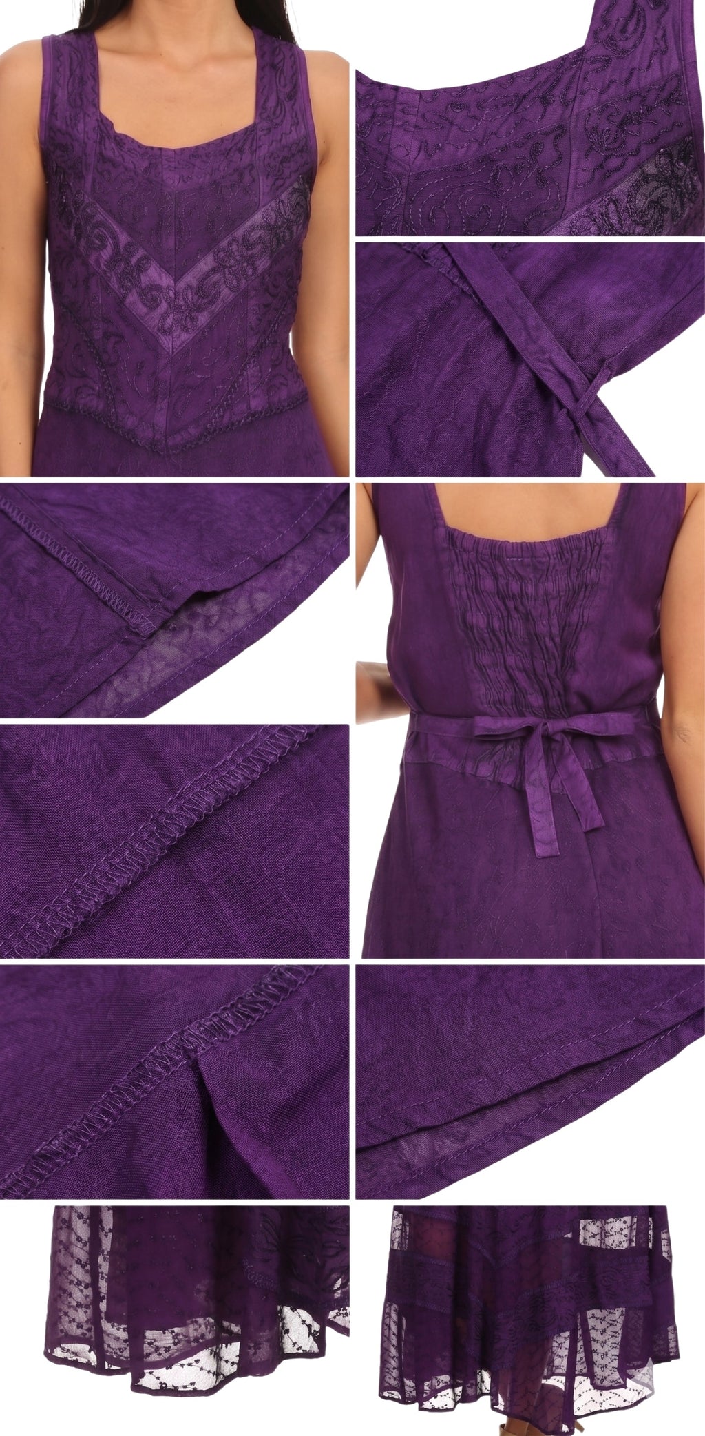 Sakkas Zendaya Stonewashed Rayon Embroidered Floral Vine Sleeveless V-neck Dress