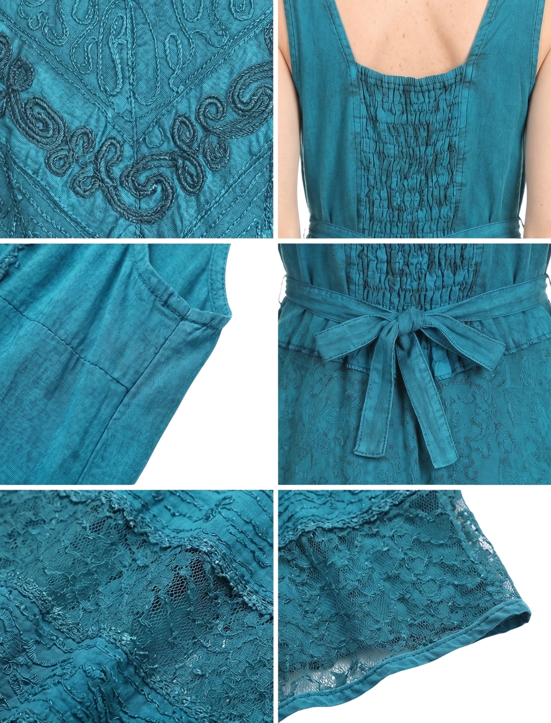 Sakkas Zendaya Stonewashed Rayon Embroidered Floral Vine Sleeveless V-neck Dress