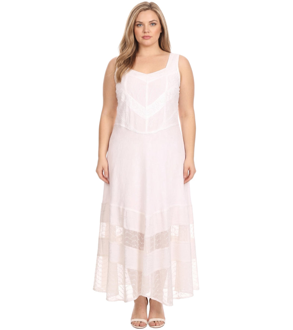 Sakkas Zendaya Stonewashed Rayon Embroidered Floral Vine Sleeveless V-neck Dress