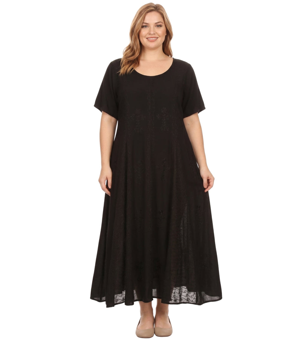 Sakkas Hailey Cap Sleeve Caftan Long Embroidered Stonewashed Dress