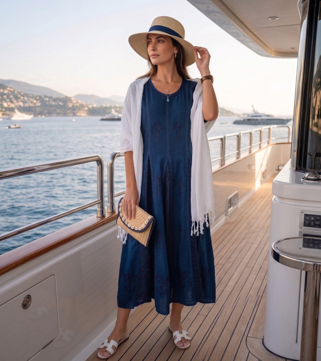 Sakkas Hailey Cap Sleeve Caftan Long Embroidered Stonewashed Dress