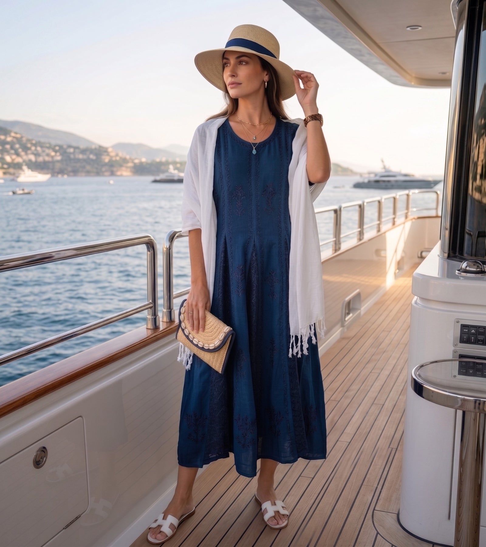 Sakkas Hailey Cap Sleeve Caftan Long Embroidered Stonewashed Dress