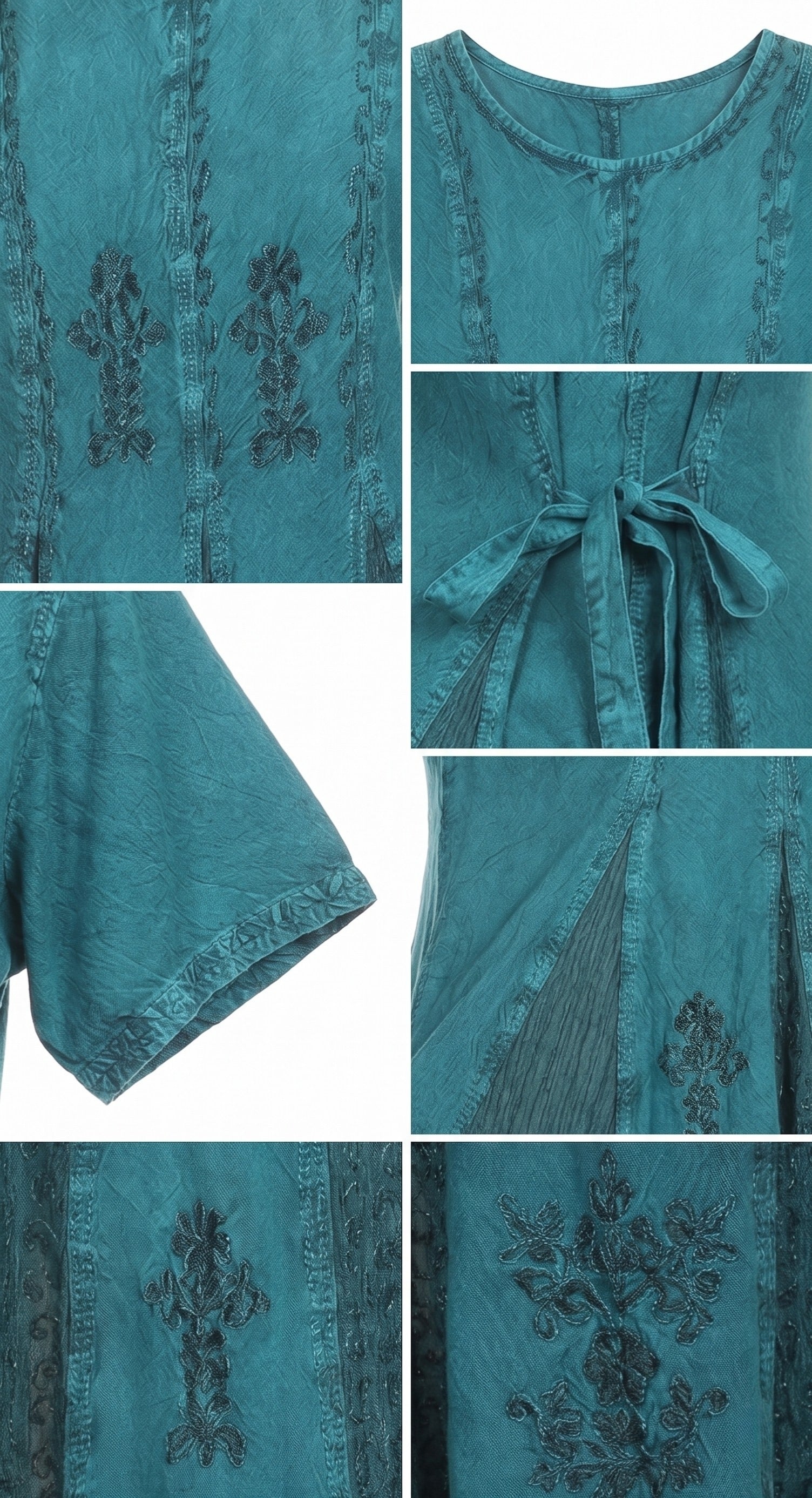 Sakkas Hailey Cap Sleeve Caftan Long Embroidered Stonewashed Dress