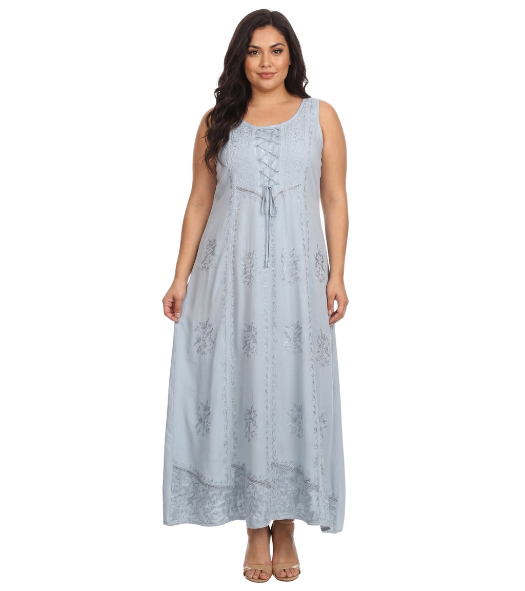 Sakkas Stella Long Tank Top Adjustable Caftan Corset Dress With Embroidery