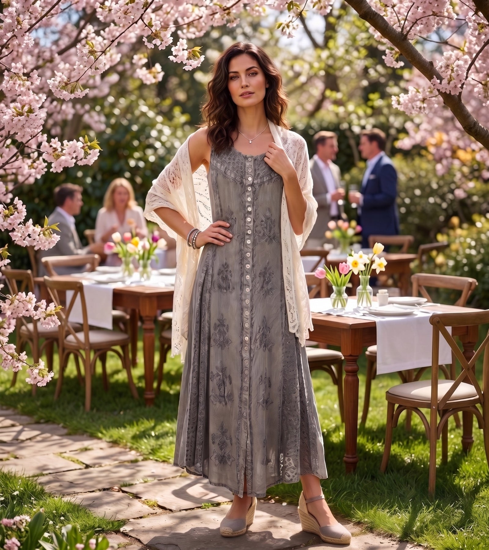 Sakkas Beverlee Embroidered Button Down Sleeveless Caftan Dress