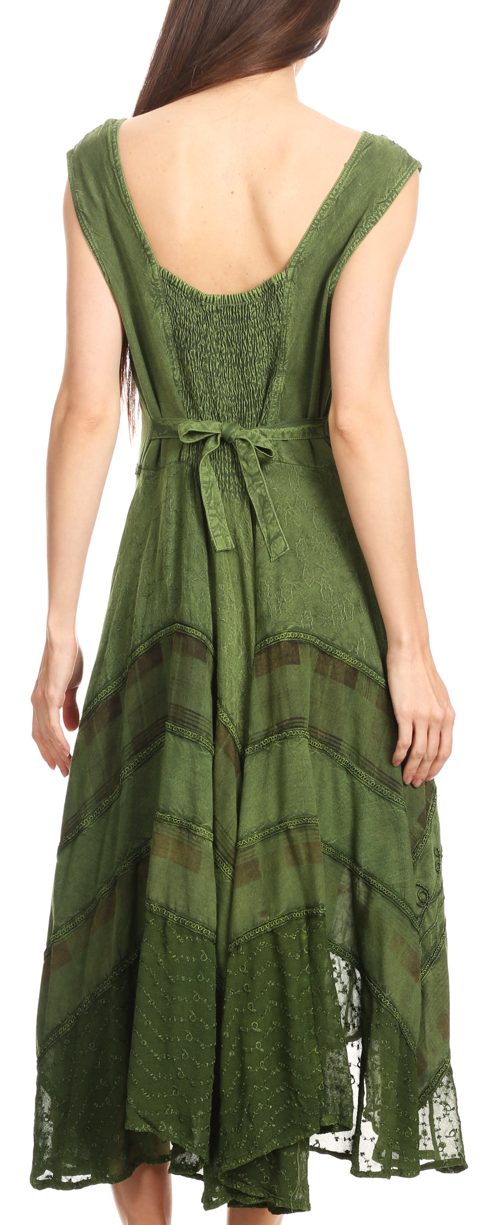 Sakkas Azalea Stonewashed Rayon Embroidery Corset Style Dress