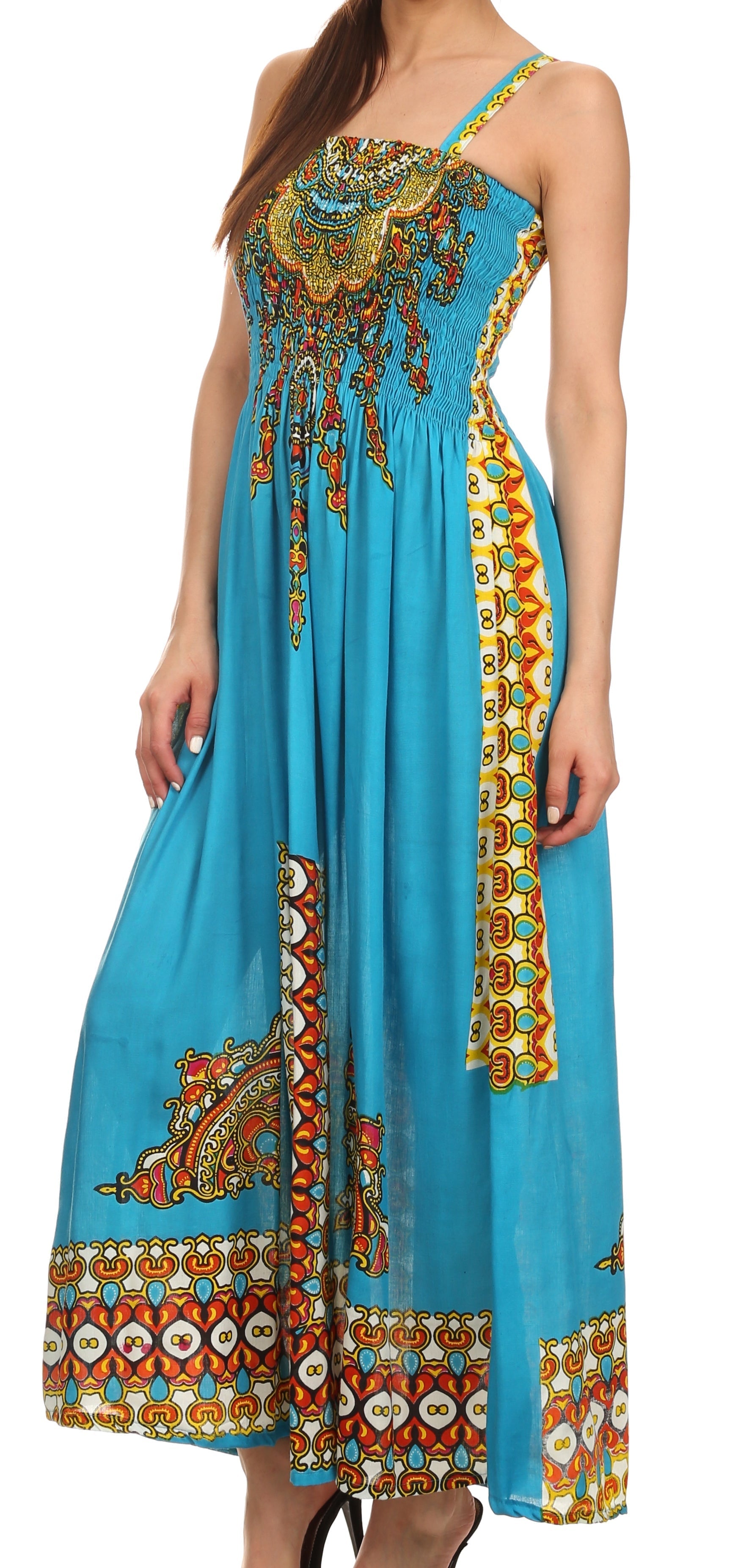 Sakkas Karla Smocked Bust Adjustable Strap Long Dress