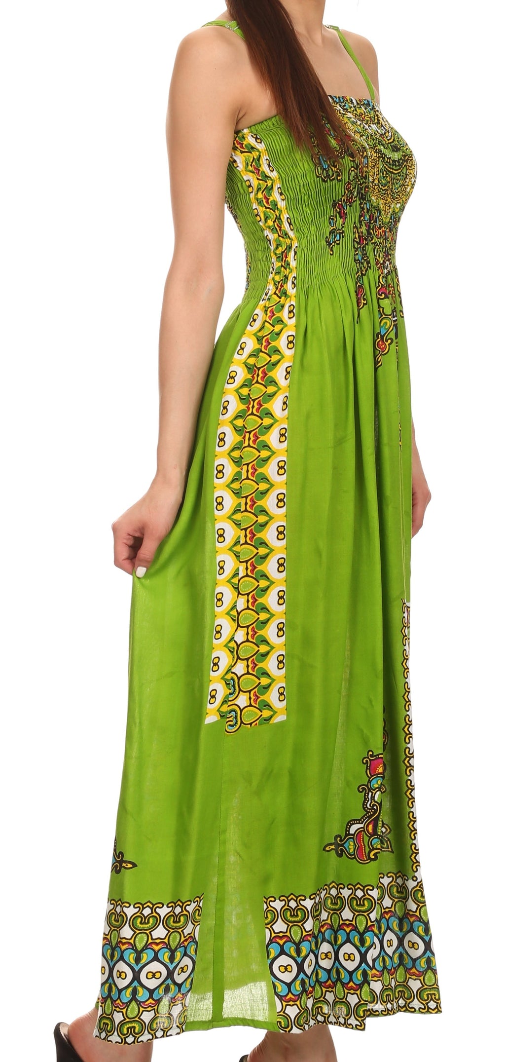Sakkas Karla Smocked Bust Adjustable Strap Long Dress