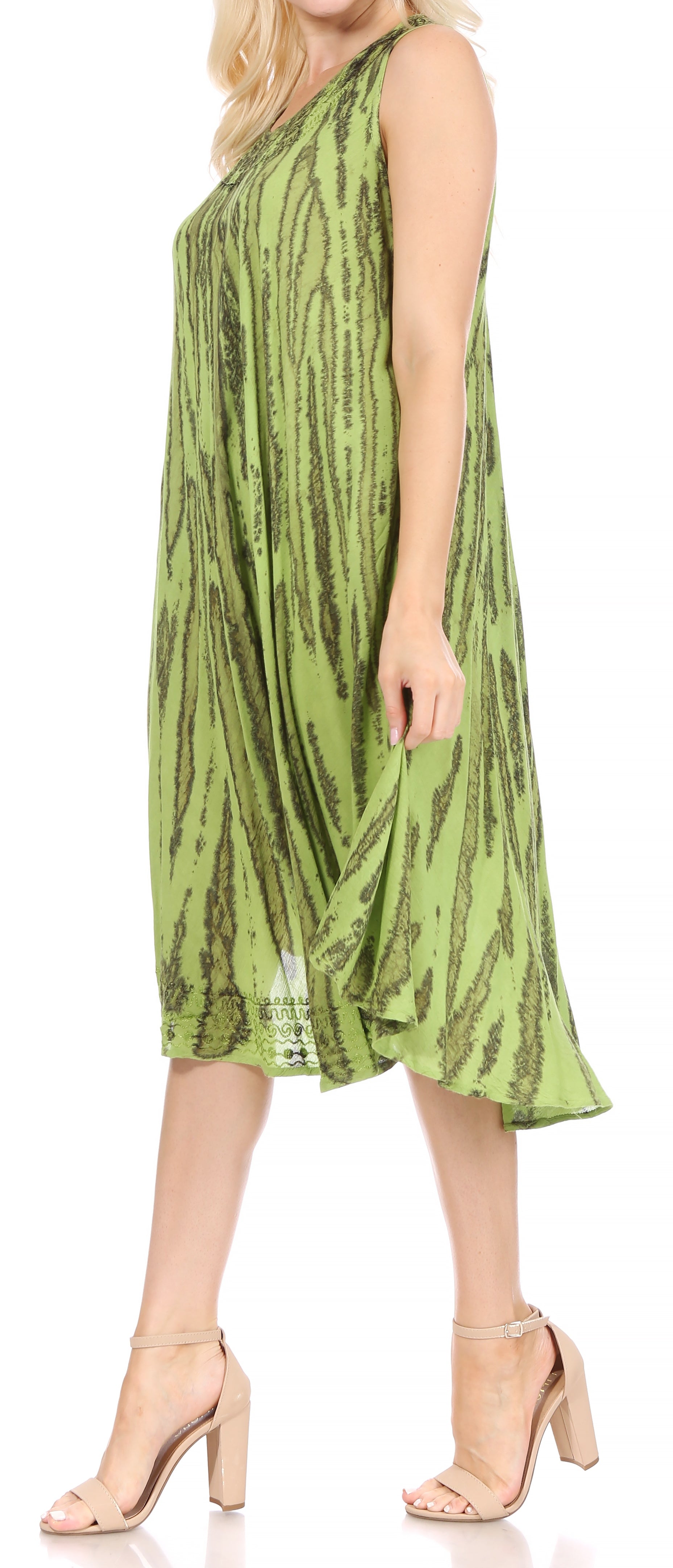 Sakkas Nora Sleeveless Embroidered Short Tie Dye Caftan Dress / Cover Up
