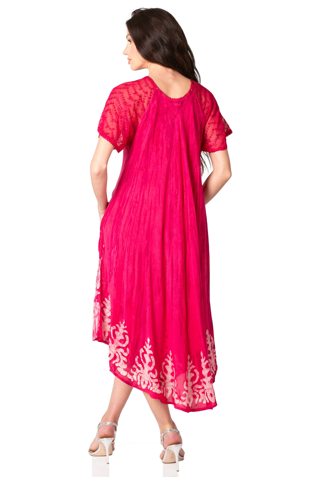 Sakkas Ronny Lace Embroidered Cap Sleeve Tie Dye Wash Caftan Dress / Cover Up