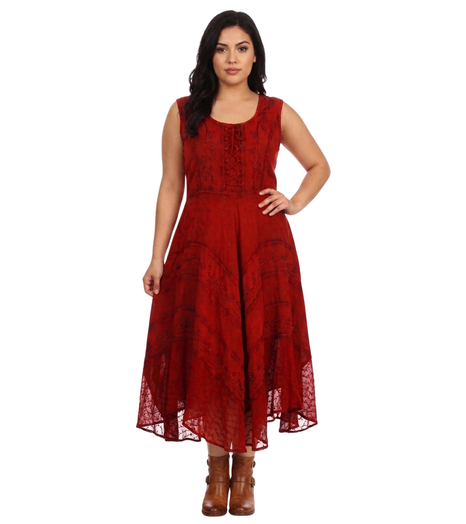 Sakkas Kevina Stonewashed Rayon Embroidered Dress