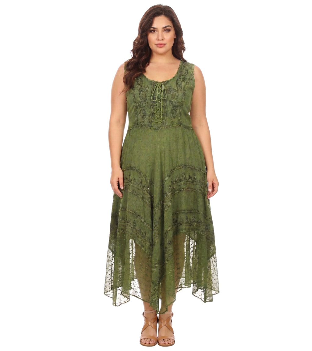 Sakkas Kevina Stonewashed Rayon Embroidered Dress