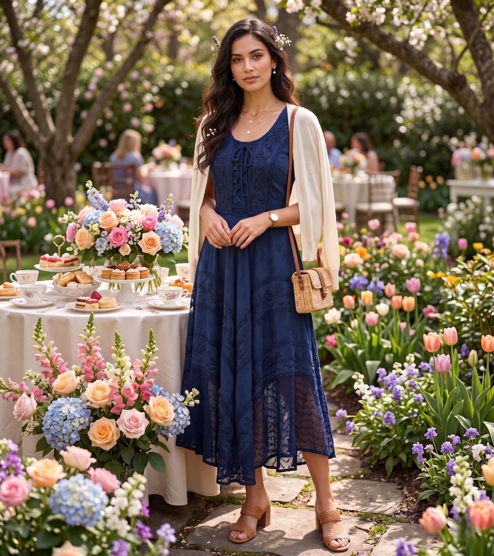 Sakkas Kevina Stonewashed Rayon Embroidered Dress