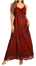 Sakkas Stonewashed Rayon Embroidered Adjustable Spaghetti Straps Long Dress