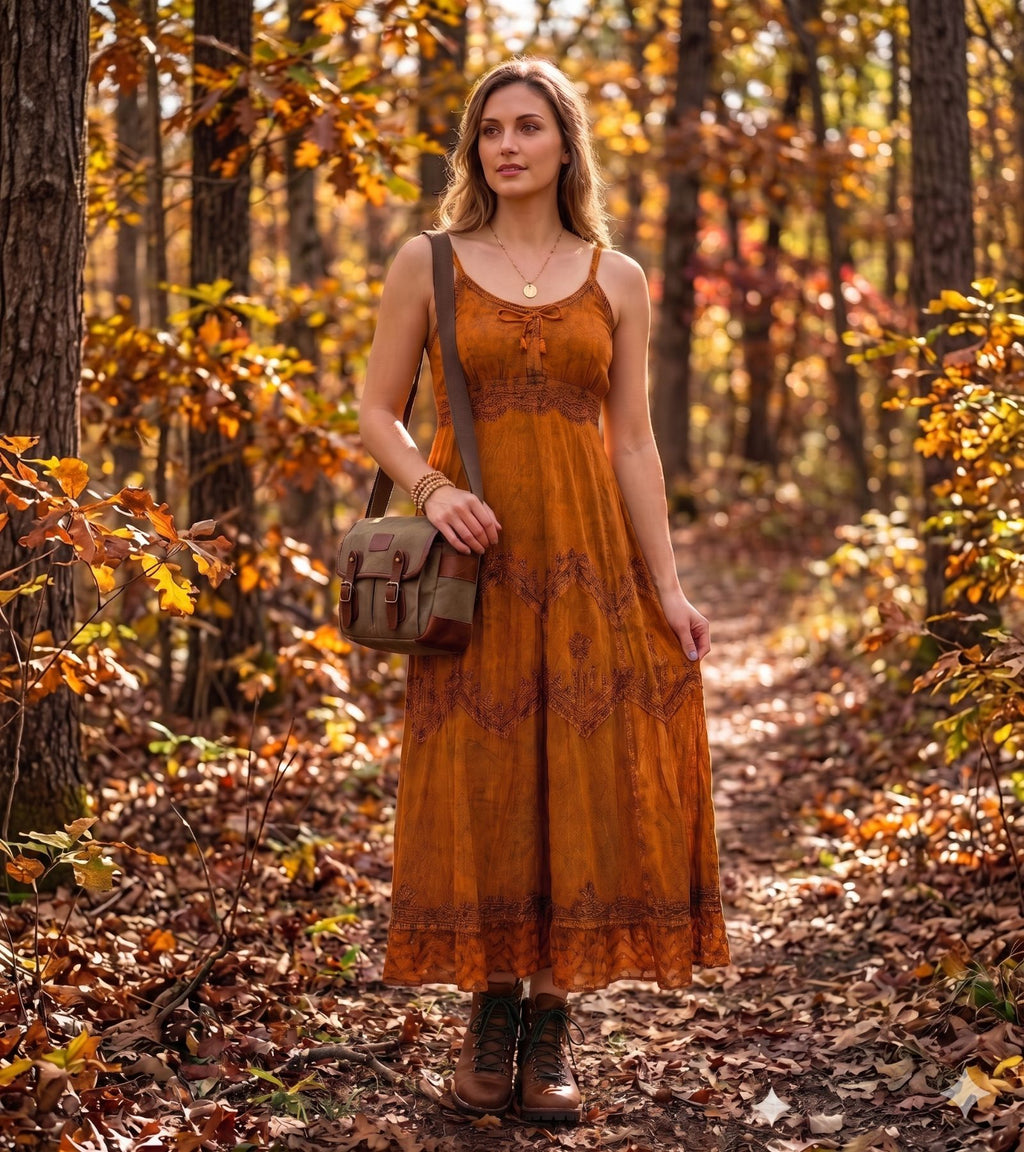 Sakkas Stonewashed Rayon Embroidered Adjustable Spaghetti Straps Long Dress