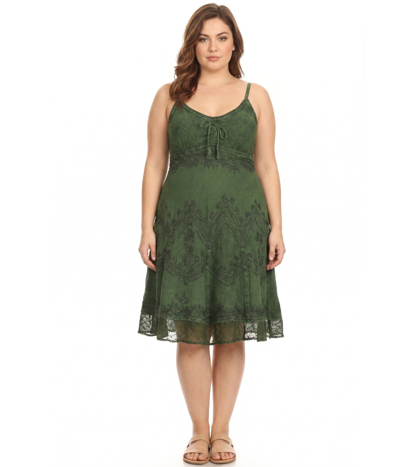 Sakkas Stonewashed Rayon Adjustable Spaghetti Straps Mid Length Dress