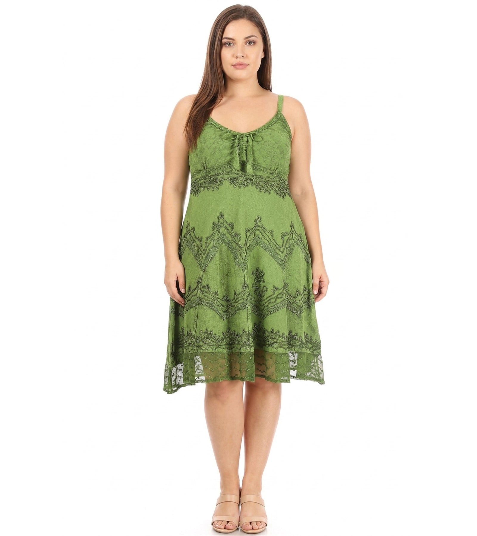 Sakkas Stonewashed Rayon Adjustable Spaghetti Straps Mid Length Dress
