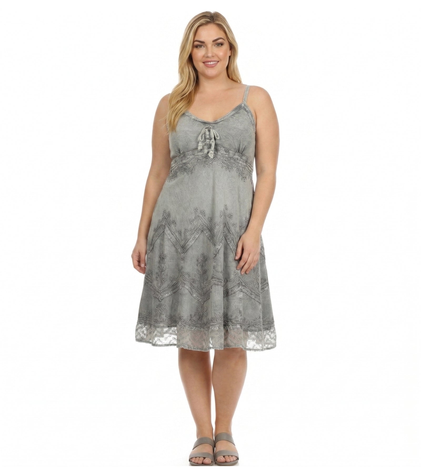Sakkas Stonewashed Rayon Adjustable Spaghetti Straps Mid Length Dress