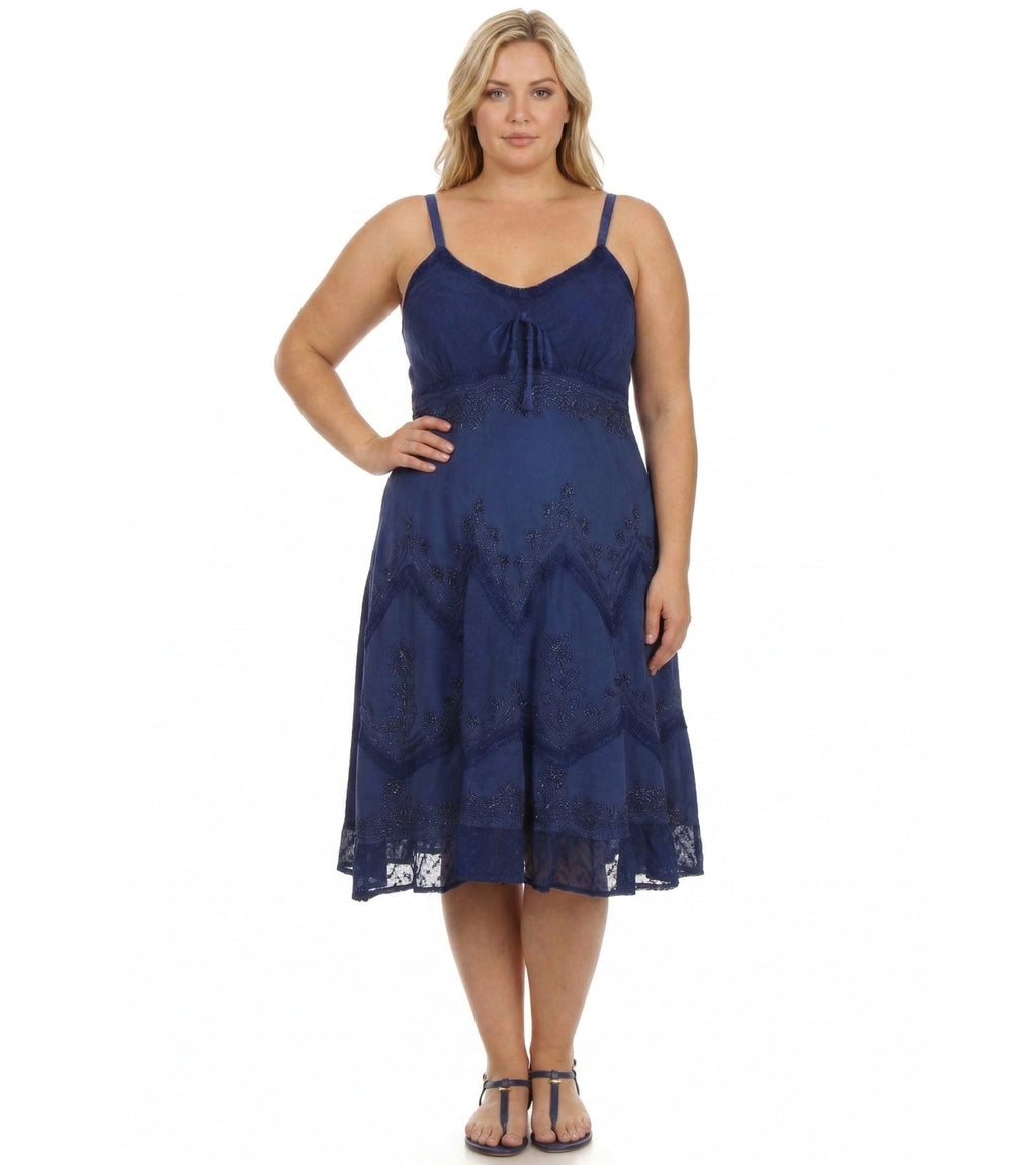 Sakkas Stonewashed Rayon Adjustable Spaghetti Straps Mid Length Dress