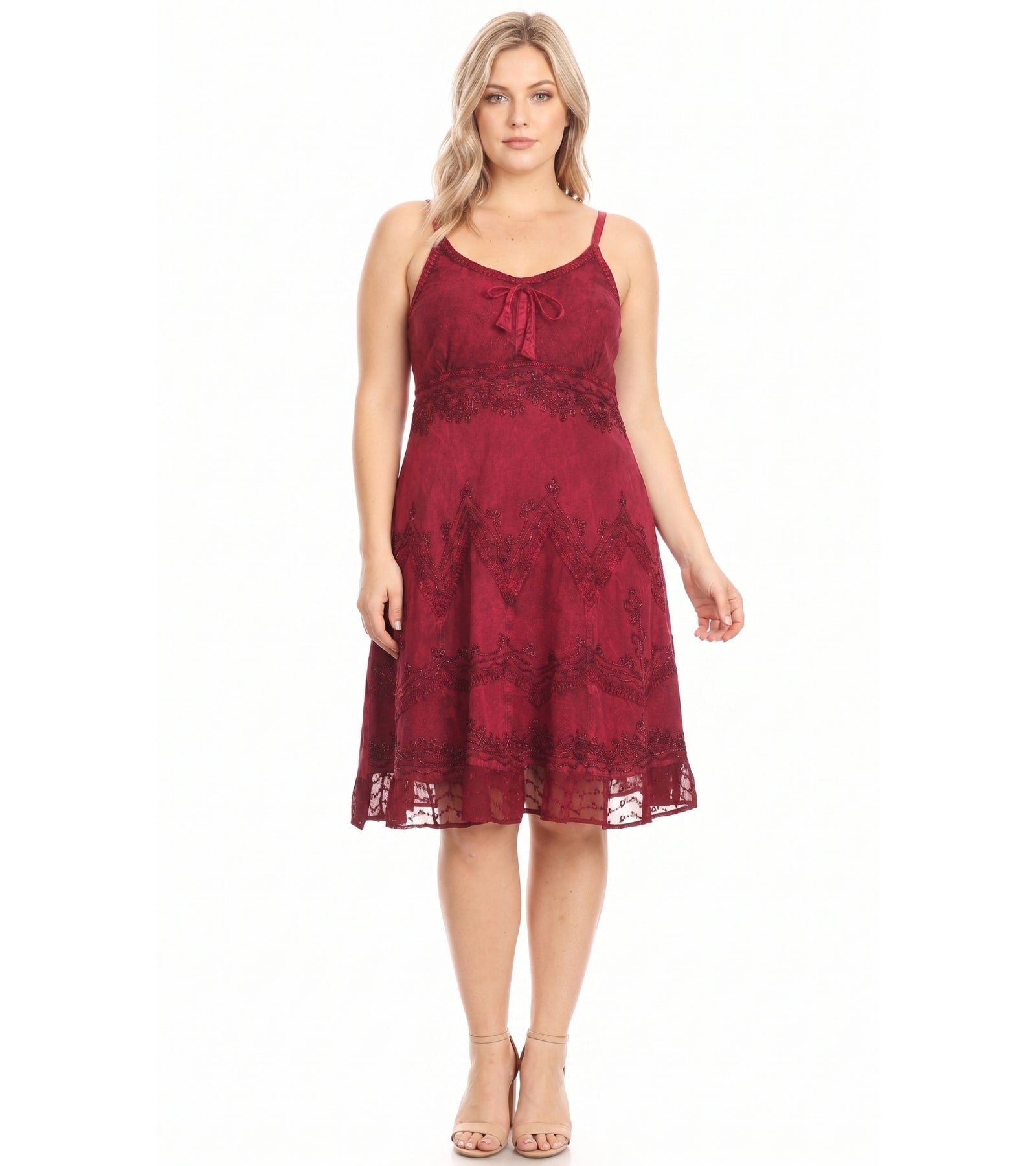 Sakkas Stonewashed Rayon Adjustable Spaghetti Straps Mid Length Dress